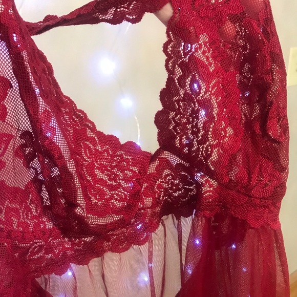 Red Victoria’s Secret Sheer Lace Halter Babydoll - Picture 10 of 17